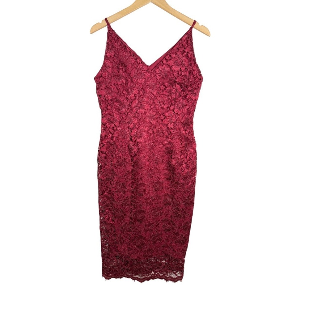 NWT Enfocus Studio Floral Lace V-neck Cocktail Sheath Dress size 12 Burgundy Red